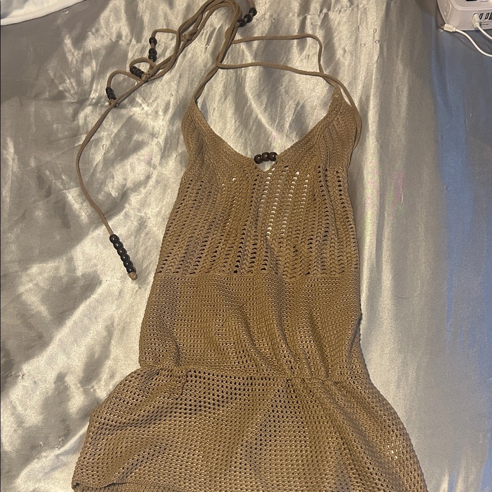 SHEIN Tan Crochet Mini Dress
